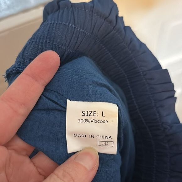 NWT Dokotoo Women’s Blue Wide Leg Pants With Elastic Drawstring waistband size L - Picture 5 of 7